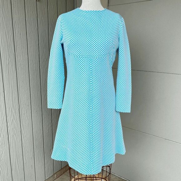 Vintage 60s Blue Textured Mod Mini Dress with Belted Back Detail - Picture 1 of 14